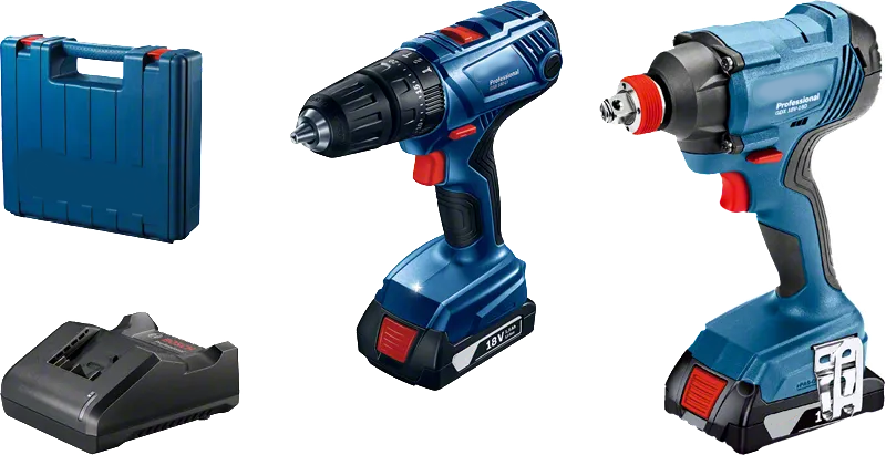 Cordless Combo Kit: GDX 180-LI Impact Driver + GSB 180-LI Combi Drill + 2 x GBA 12V 2.0Ah Batteries + GAL 18V-20 Charger in Professional Carrying Case