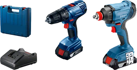 Cordless Combo Kit: GDX 180-LI Impact Driver + GSB 180-LI Combi Drill + 2 x GBA 12V 2.0Ah Batteries + GAL 18V-20 Charger in Professional Carrying Case