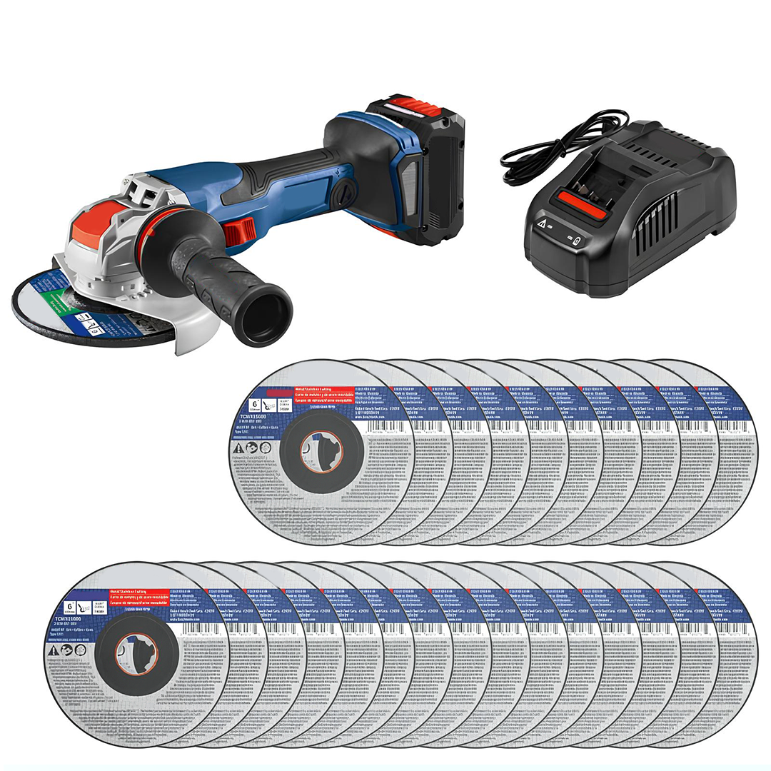 18V High-Performance Angle Grinder Kit – 5–6" System with 8.0Ah Battery + 25 Grinding Wheels