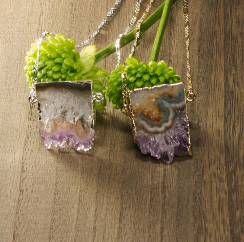 Amethyst Horizontal Slice Necklace